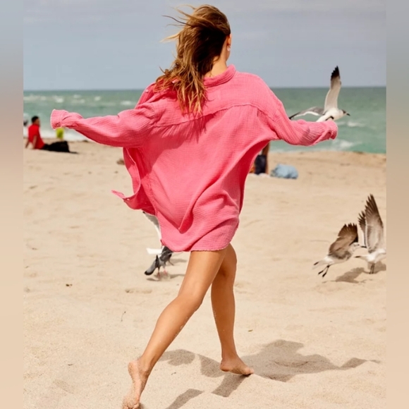 Aerie Gauzy Coverup Button Down Shirt Sz S - Picture 1 of 9